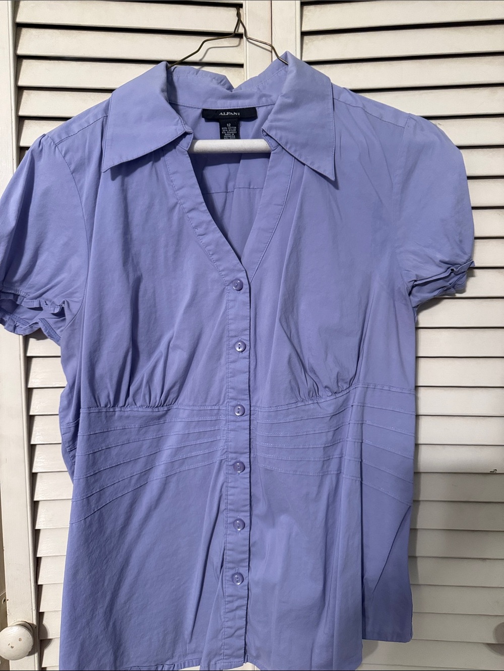 Alfani Lavender Button-Front Short Sleeve Collared Blouse